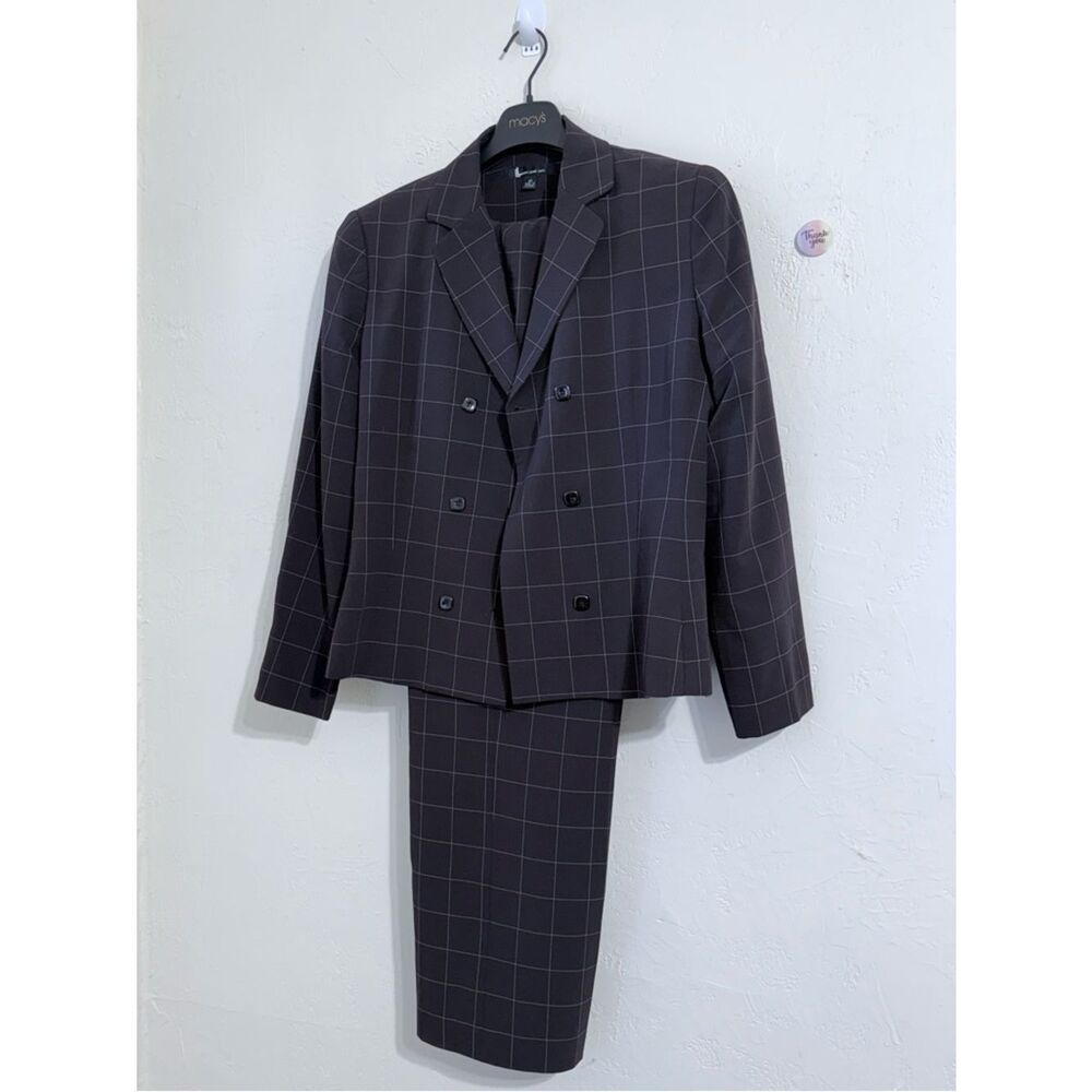 Vintage Larry Levine Windowpane 2-Piece Pantsuit - Double Breasted Blazer Set